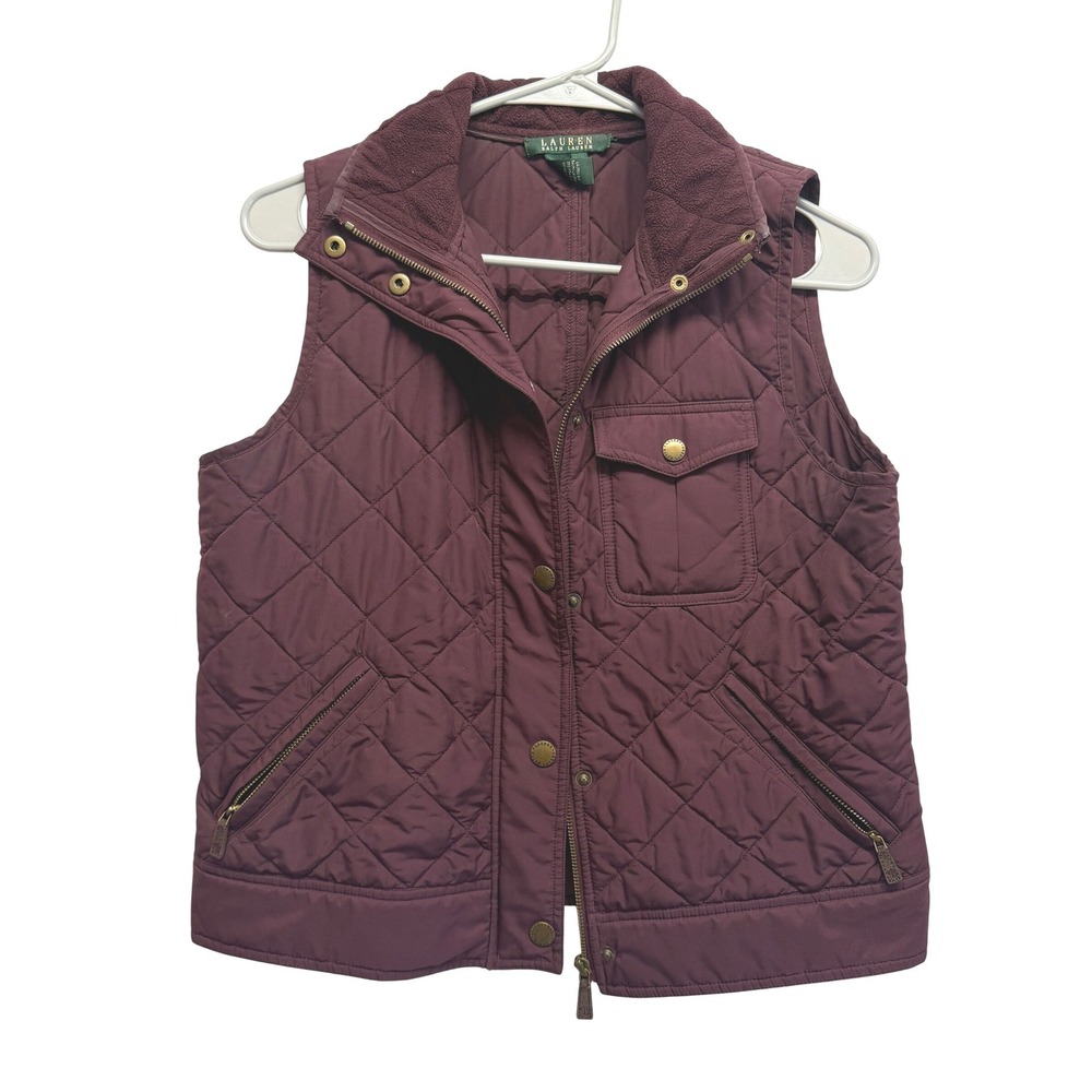 Vtg Lauren Ralph Lauren Quilted Vestβ Diamond Pattern Medium Maroon Women